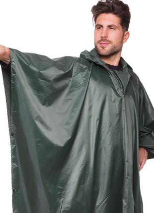 Плащ-палатка пончо с капишоном дождевик оливкового цвета на рост 150 - 190 см3 фото
