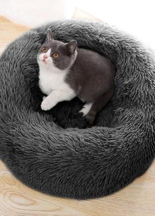 Круглий  лежак-пуфик taotaopets 552201 xl dark grey для котів собак лежанка1 фото