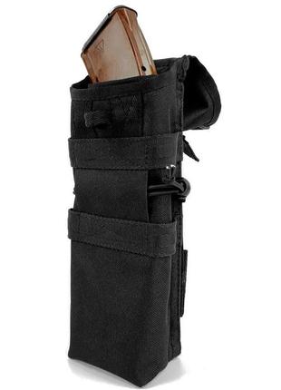 Подсумок закрытый бесшумный одинарный для 2 магазинов ак черный военный армейский татктический