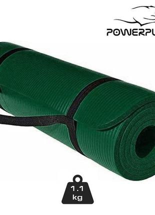 Коврик для занятия йогой и фитнесом не скользящий powerplay 4151 nbr 183*61*1.5 см зеленый1 фото