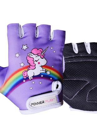Спортивные велоперчатки детские powerplay единорог фиолетовые xs для детей без пальцев2 фото