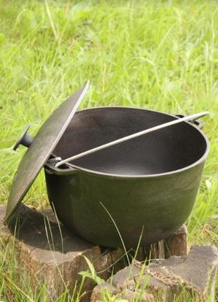 Казан чугунный 8л с чугунной крышкой туристический казан на пикник с крышкой казан для пикника