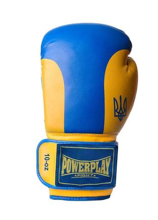 Боксерські рукавиці powerplay 3021 ukraine синьо-жовті 10 унцій8 фото