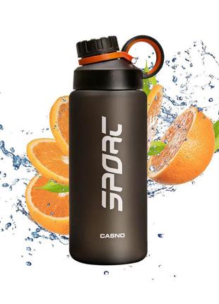 Серая бутылка для воды casno 800 мл  для спорта для тренировок многоразовая для питья