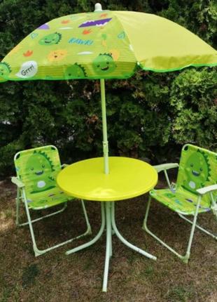 Набір меблів для пікніка дитячий, складаний стіл, 2 крісла, парасолька дитячий столик і стільці