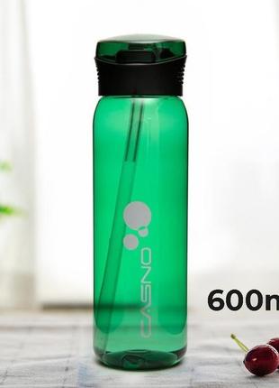 Бутылочка для воды casno 600 мл зеленая с соломинкой  для спорта для тренировок многоразовая для пит2 фото