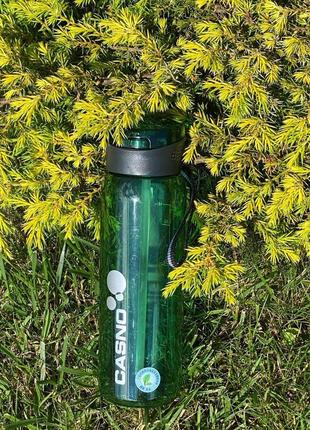 Бутылочка для воды casno 600 мл зеленая с соломинкой  для спорта для тренировок многоразовая для пит