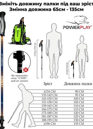 Палиці для скандинавської ходьби powerplay 9101 indigo 80-135 см (пара)8 фото
