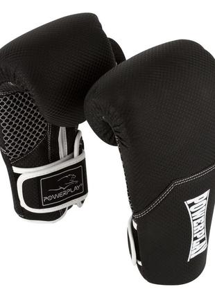 Боксерские перчатки  тренировочные powerplay черно-белые карбон 14 унций8 фото