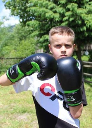 Боксерские перчатки powerplay 3004 jr черно-зеленые 6 унций10 фото