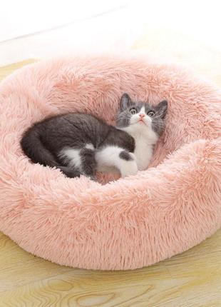 Круглая лежанка taotaopets 552201 s pink для котов собак лежак-пуфик