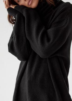 Вязаный свитер туника из ворсистой пряжи lurex - черный цвет, l (есть размеры)4 фото