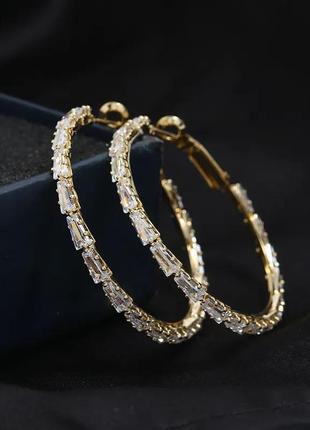 Сережки кільця золотисті циркони кристали в стилі ретро вінтаж3 фото