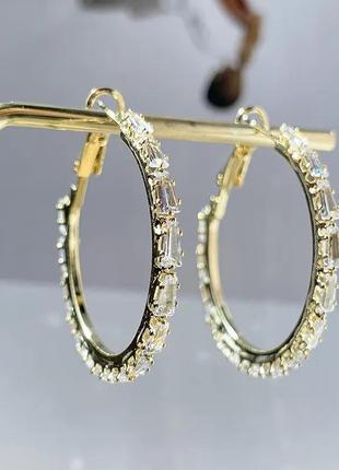 Сережки кільця золотисті циркони кристали в стилі ретро вінтаж2 фото