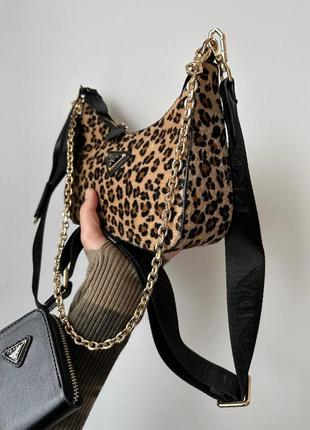 Женская стильная леопардовая сумка с широким ремнем через плечо 🆕 небольшая сумка8 фото