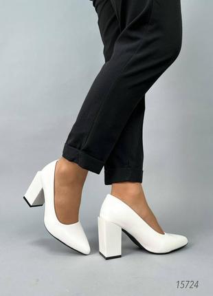 Жіночі туфлі білі женские туфли сандали на толстом каблуке белые эко кожа8 фото