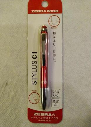 Шариковая ручка стилус zebra wing stylus c1 ballpoint pen - 0.7 mm - red body p-atc1-r1 фото