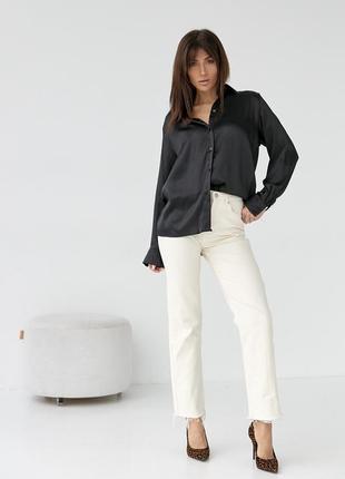 Атласная блуза на пуговицах - черный цвет, m (есть размеры)3 фото