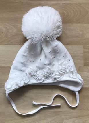 Гарна тепла шапочка на фліс підкладці для дівчаток на 3-9 міс