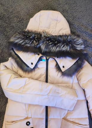 Длинный зимний пуховик куртка пальто с натуральным мехом