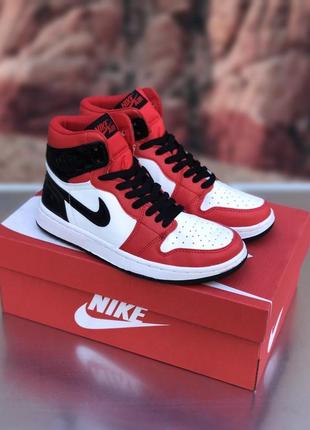 Кросівки  в стилі air jordan 1 retro high white red black2 фото