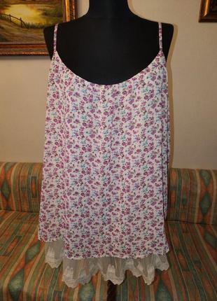 Супер цветочная блуза-туника с шифоново-кружевным низом кремового цвета7 фото
