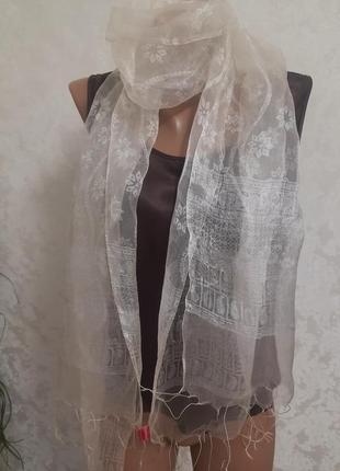 Невесомый шелковый шарф  палантин из  натуральной органзы6 фото