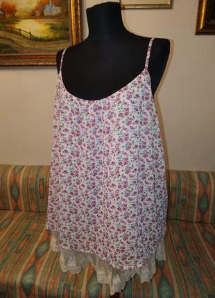 Супер квіткова блуза-туніка з шифоново-мереживним низом кремового кольору10 фото