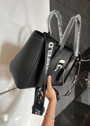 Женская средняя черная сумка с ручками и широким ремнем через плечо karl lagerfeld🆕6 фото