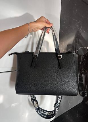 Женская средняя черная сумка с ручками и широким ремнем через плечо karl lagerfeld🆕3 фото