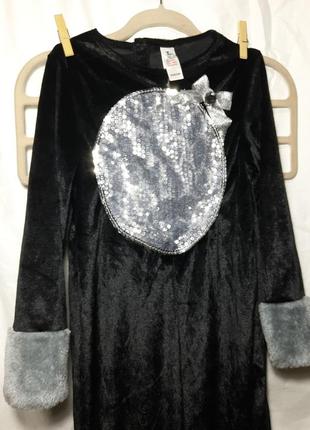 Дитячий велюровий новорічний карнавальний костюм чорної кішки на дівчинку 7-8 років3 фото