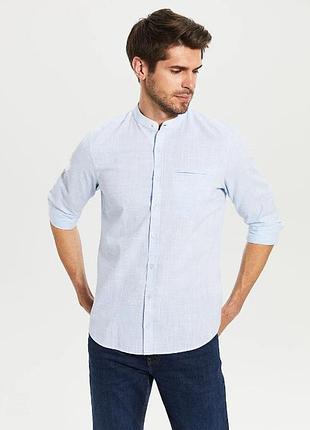 Блакитна чоловіча сорочка lc waikiki/лс вайкікі з коміром-стійкою, з кишенею. фірмова туреччина