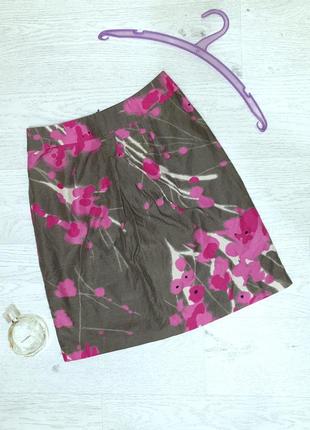 Брендовая летняя шелковая-хлопковая юбка трапеция, цветочный принт1 фото