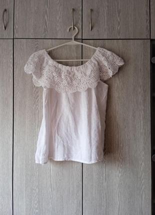 Блузка белая с ажурным воротом пр-ва италии5 фото
