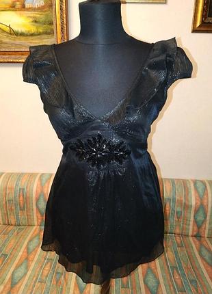 Супер фріл топ тонкий блискучий з аплікацією на талії