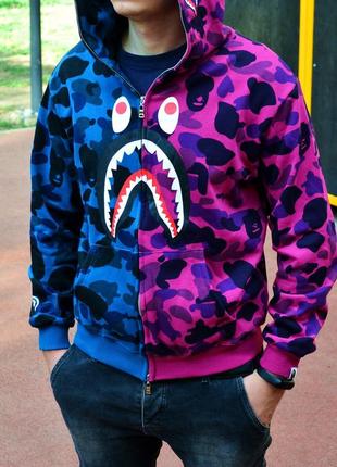 Худі bape shark full zip purp/pink