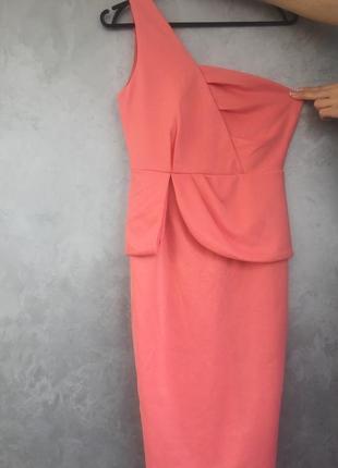 Вечернее платье миди на одно плече нежно-розового цвета. размер s2 фото