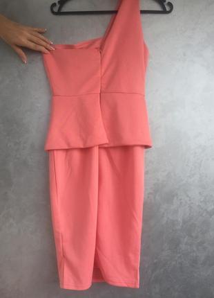 Вечернее платье миди на одно плече нежно-розового цвета. размер s3 фото
