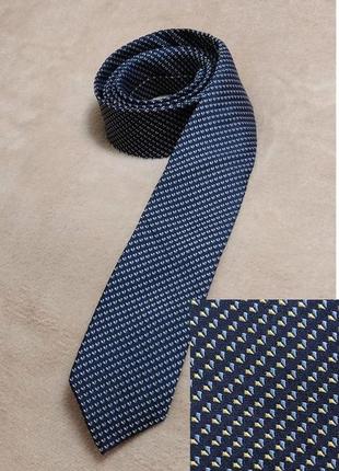 Краватка чоловіча royal class, краватка темно-синя, краватка жовто-блакитна