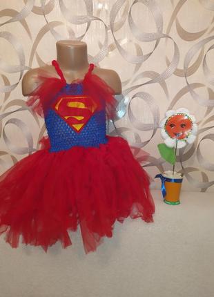 Маскарадное платье supergirl с фатиновой юбкой на девочку 3/5л