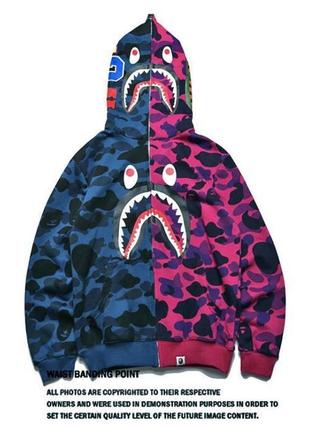 Худі bape shark camo / брендова кофта зіпка бейп шарк комо