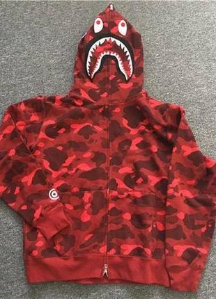 Худі bape shark camo червона / зіп худі бейп шарк комо2 фото