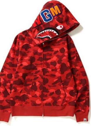 Худі bape shark camo червона / зіп худі бейп шарк комо4 фото