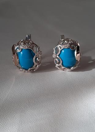 🛍 серьги серебро с золотом бирюза