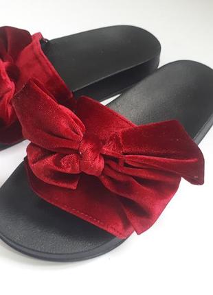 Тапки/тапочки с бантами/шлепанцы/шлепки с велюром/босоножки2 фото