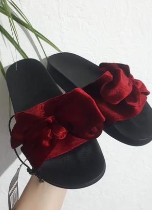 Тапки/тапочки с бантами/шлепанцы/шлепки с велюром/босоножки5 фото