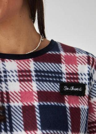 Женская тёплая флисовая пижама клетка, клетчастая пижама