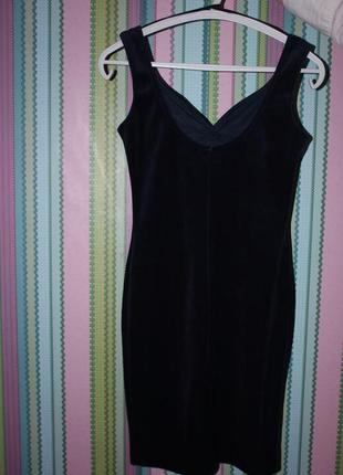 Нарядное короткое  платье сарафан синее велюр. размер 34 36. мини.2 фото