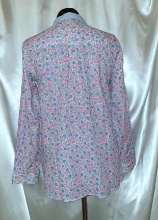 Летняя легкая хлопковая блуза рубашка в цветочный принт в полоску5 фото