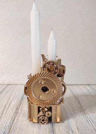 Сувенір підсвічник свічник стімпанк з металу з золотим напиленням ручна робота хендмейд подарунок